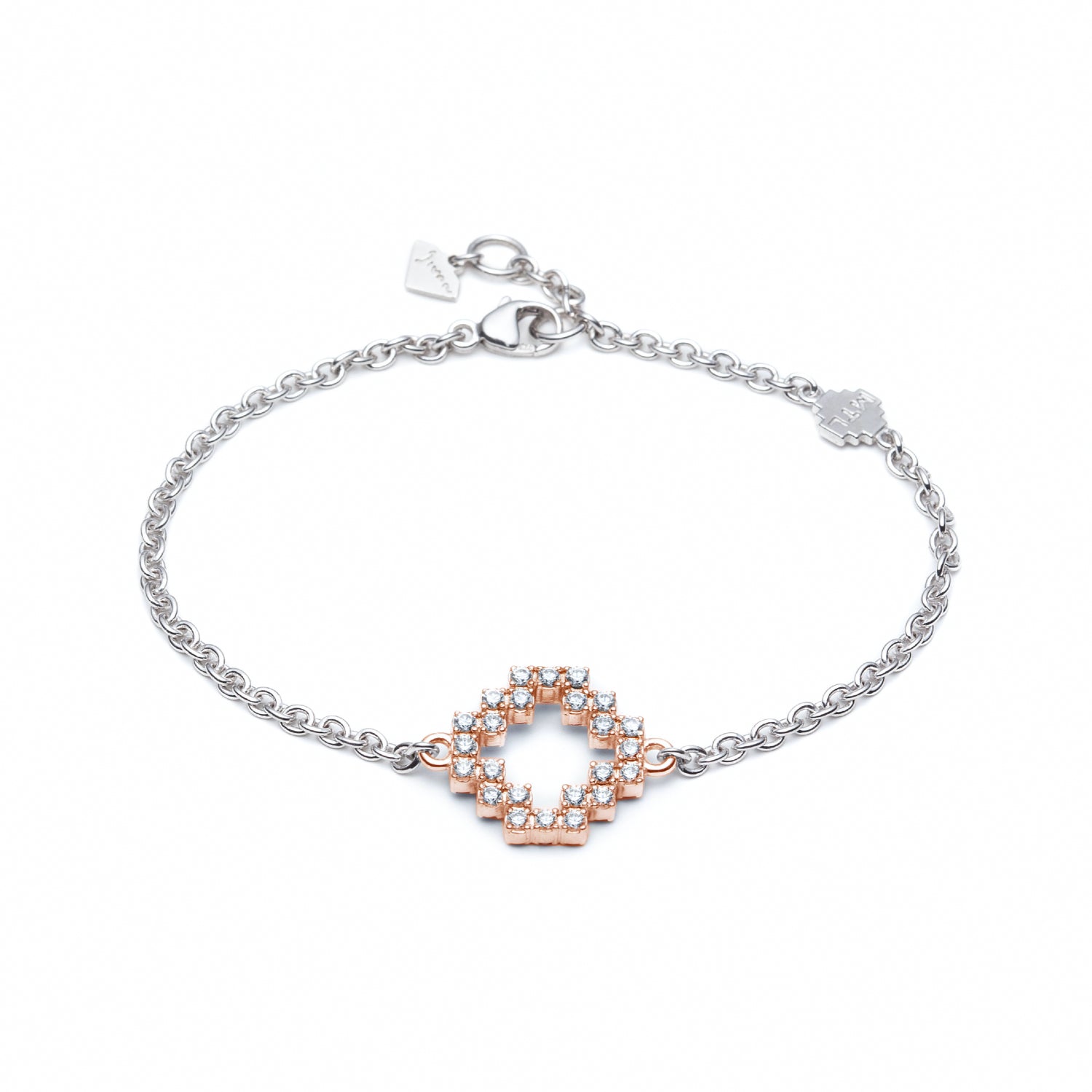 Diamond Pavé Reversible Step Motif Two-Tone Gold Bracelet in Rose and White Gold