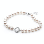 Diamond Pavé Reversible Step Motif White Pearl Bracelet