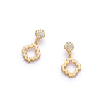 Diamond Pavé Step Motif Drop Earrings in Yellow Gold