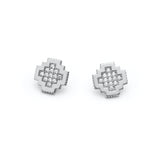 Diamond Pavé Step Motif Frame Stud Earrings in White Gold