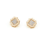 Diamond Pavé Step Motif Frame Stud Earrings in Yellow Gold