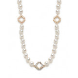 Diamond Pavé Three Step Motif Pearl Necklace in Rose Gold