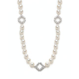 Diamond Pavé Three Step Motif Pearl Necklace in White Gold