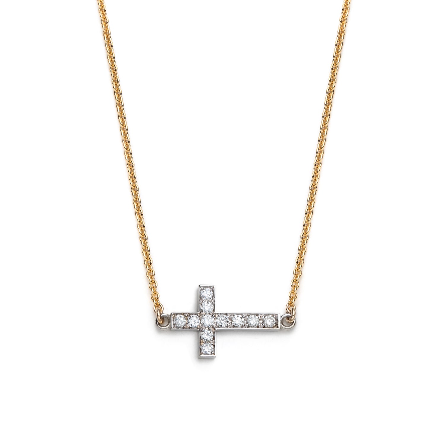 Diamond Pavé Two-Tone Gold East-West Cross Necklace
