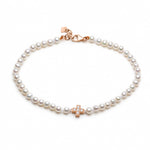 Diamond and Sapphire Reversible Cross Motif Pearl Bracelet in Rose Gold