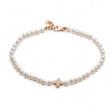 Diamond and Sapphire Reversible Cross Motif Pearl Bracelet in Rose Gold