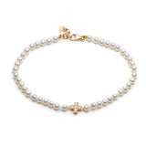 Diamond and Sapphire Reversible Cross Motif Pearl Bracelet in Yellow Gold