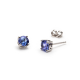 Round Cut Blue Tanzanite Stud Earrings
