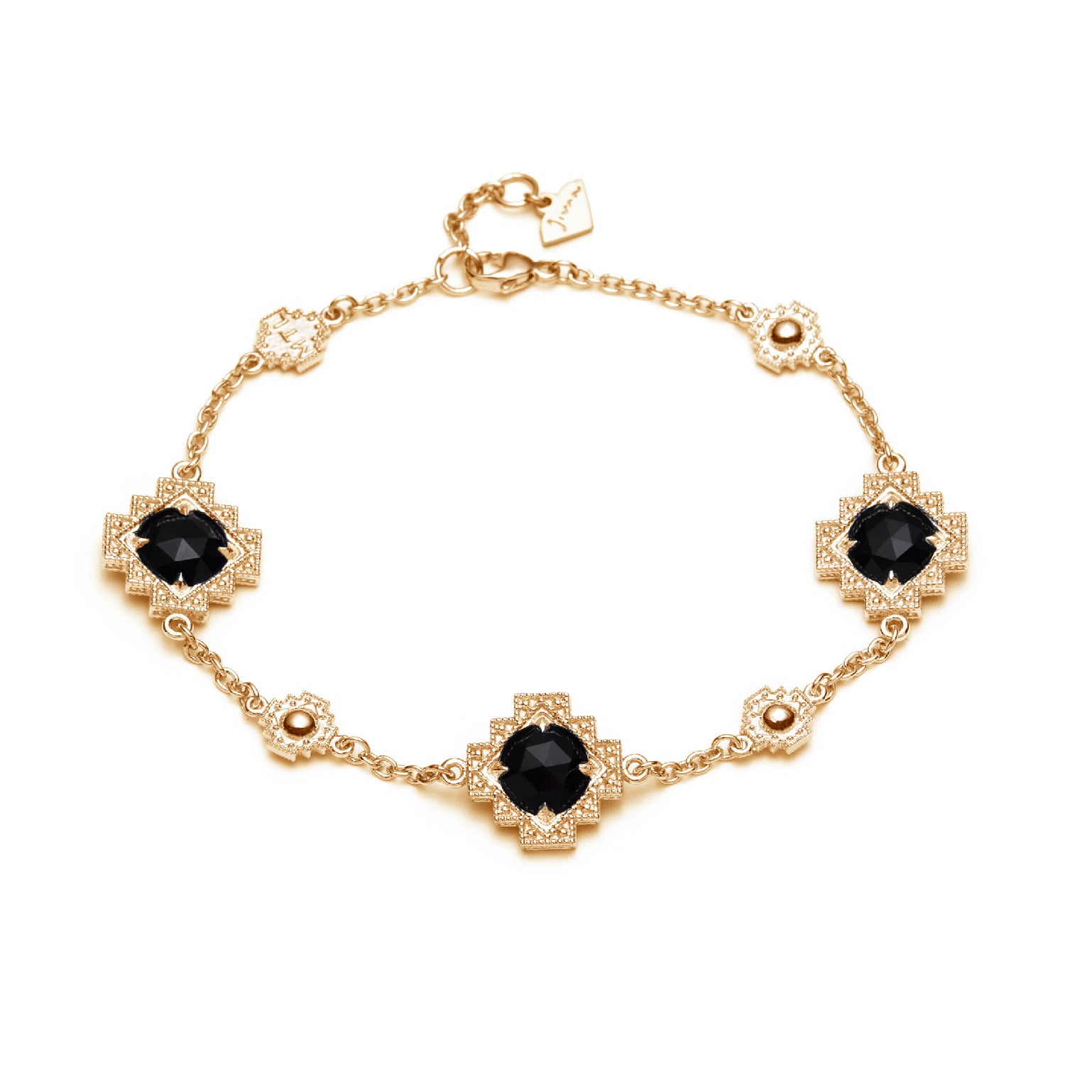 Double-Sided Rose Cut Black Onyx Step Motif Bracelet in Yellow Gold