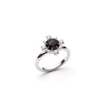 Double-Sided Rose Cut Black Onyx and White Sapphire Step Motif Ring in White Gold