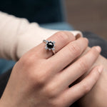 Double-Sided Rose Cut Black Onyx and White Sapphire Step Motif Ring on a Hand