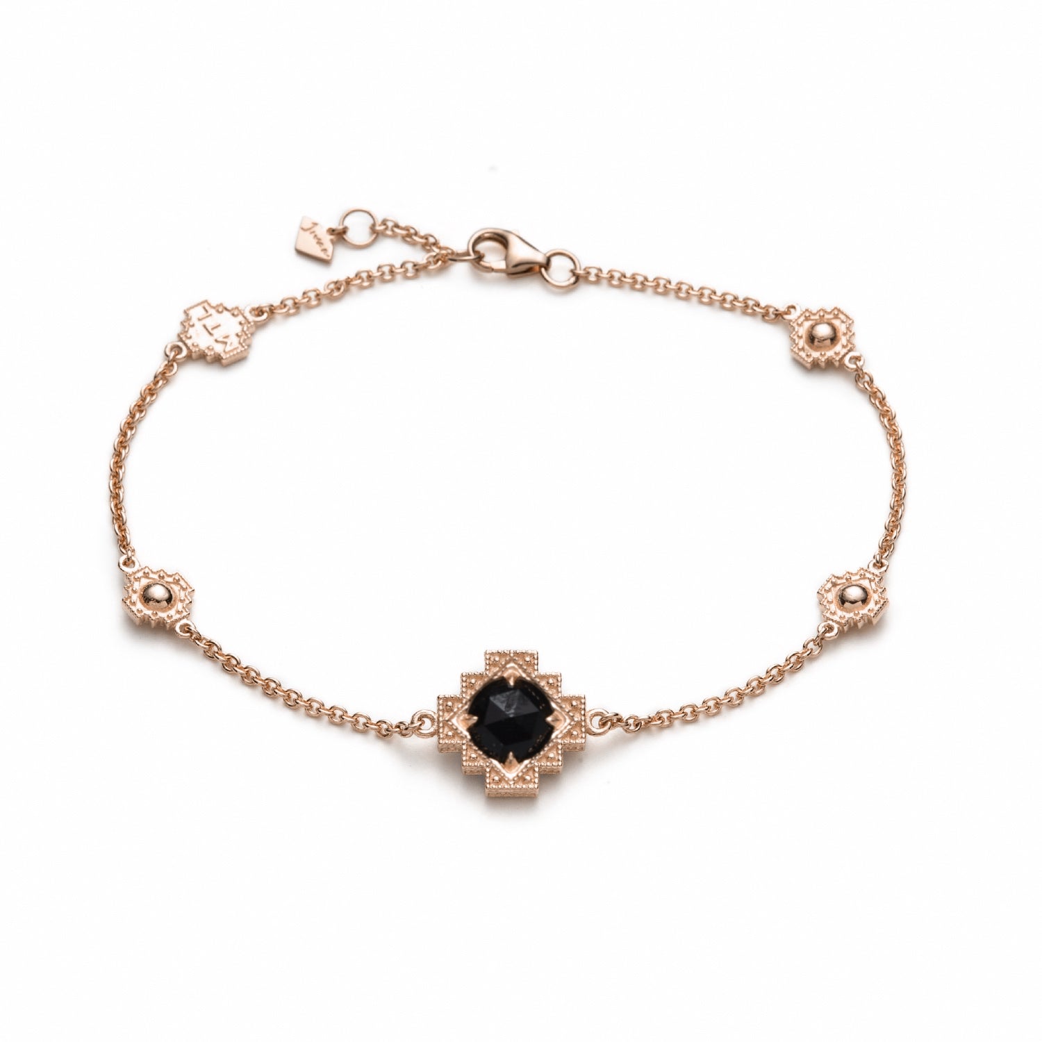 Double-Sided Rose Cut Single Black Onyx Step Motif Bracelet in Rose Gold