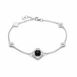 Double-Sided Rose Cut Single Black Onyx Step Motif Bracelet in White Gold