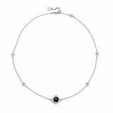 Double-Sided Rose Cut Single Black Onyx Step Motif Necklace in Sterling Silver
