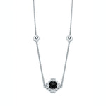 Double-Sided Rose Cut Single Black Onyx Step Motif Necklace in White Gold