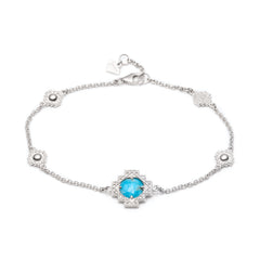 Double-Sided Rose Cut Turquoise Step Motif Bracelet in Sterling Silver