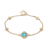 Double-Sided Rose Cut Turquoise Step Motif Bracelet in Yellow Gold