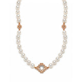 Double-Sided Rose Cut White Topaz Step Motif Pearl Necklace in Rose Gold