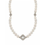 Double-Sided Rose Cut White Topaz Step Motif Pearl Necklace in White Gold