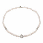 Double-Sided Rose Cut White Topaz Step Motif Pearl Necklace in White Gold