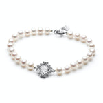 Double-Sided Rose Cut White Topaz Step Motif Pearl Bracelet in White Gold
