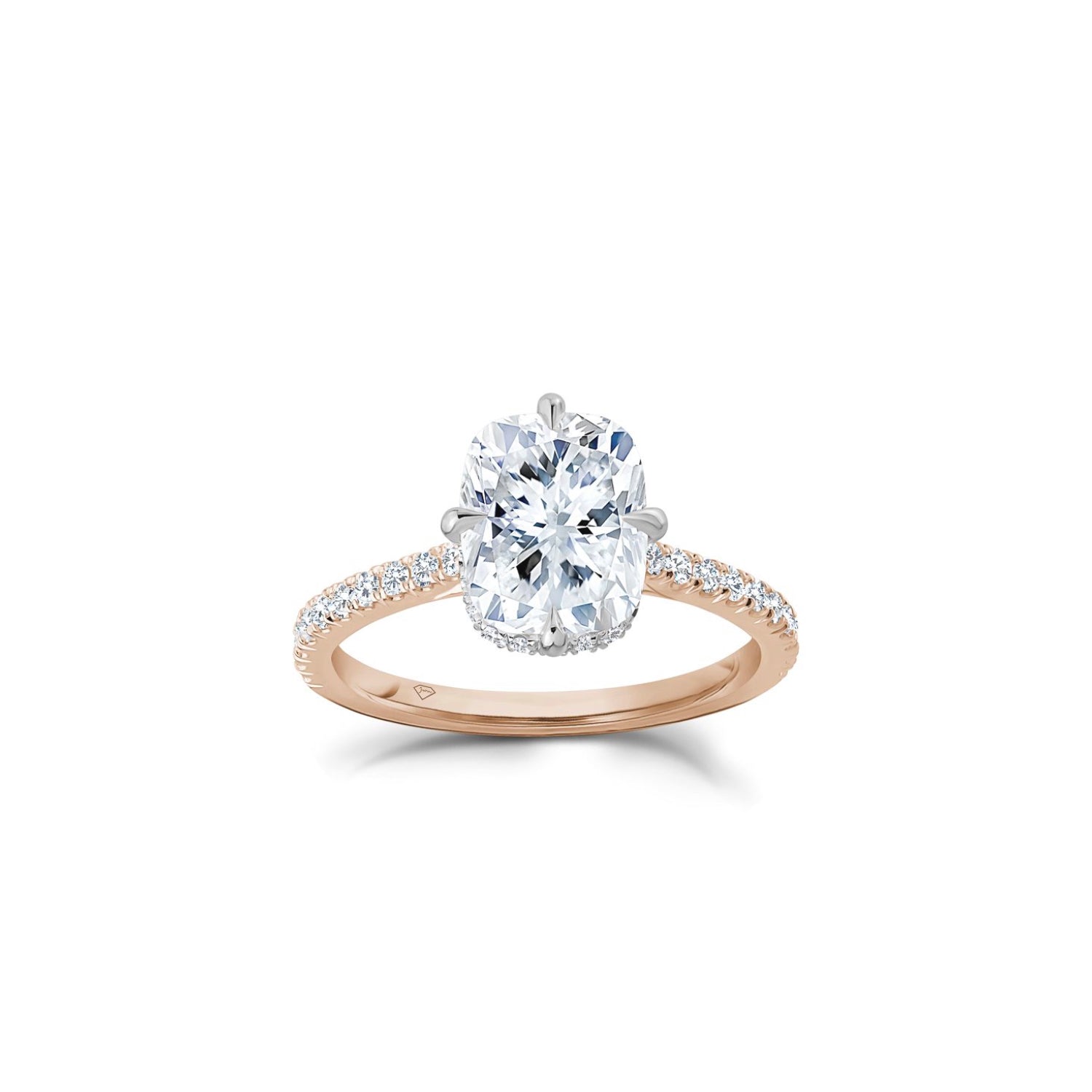 Elongated Cushion Cut Lab-Grown Diamond Hidden Halo Engagement Ring in Rose Gold Front View