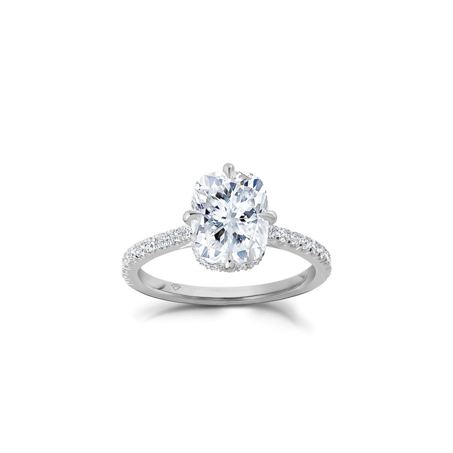 Elongated Cushion Cut Lab-Grown Diamond Hidden Halo Engagement Ring in White Gold Front View