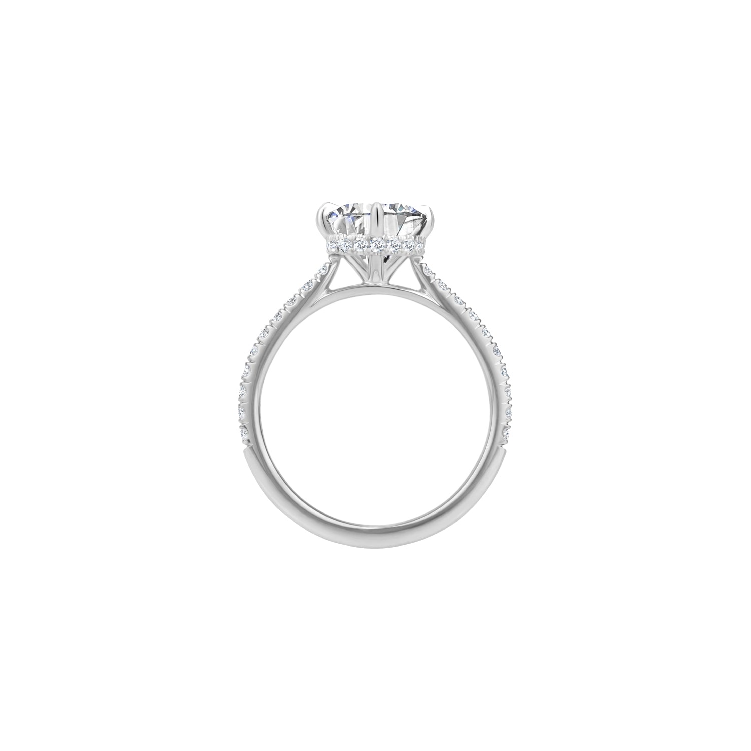 Elongated Cushion Cut Lab-Grown Diamond Hidden Halo Engagement Ring in White Gold Side View