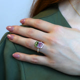 Elongated Emerald Cut Watermelon Tourmaline and Matching Halo Ring