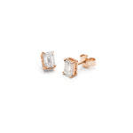 Emerald Cut Diamond Four-Prong Basket Stud Earrings in Rose Gold