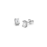 Emerald Cut Diamond Four-Prong Basket Stud Earrings in White Gold