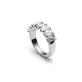 Emerald Cut Diamond Shared Scallop Set Half-Eternity Ring in White Gold Side View