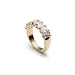 Emerald Cut Diamond Shared Scallop Set Half-Eternity Ring in Yellow Gold Side View