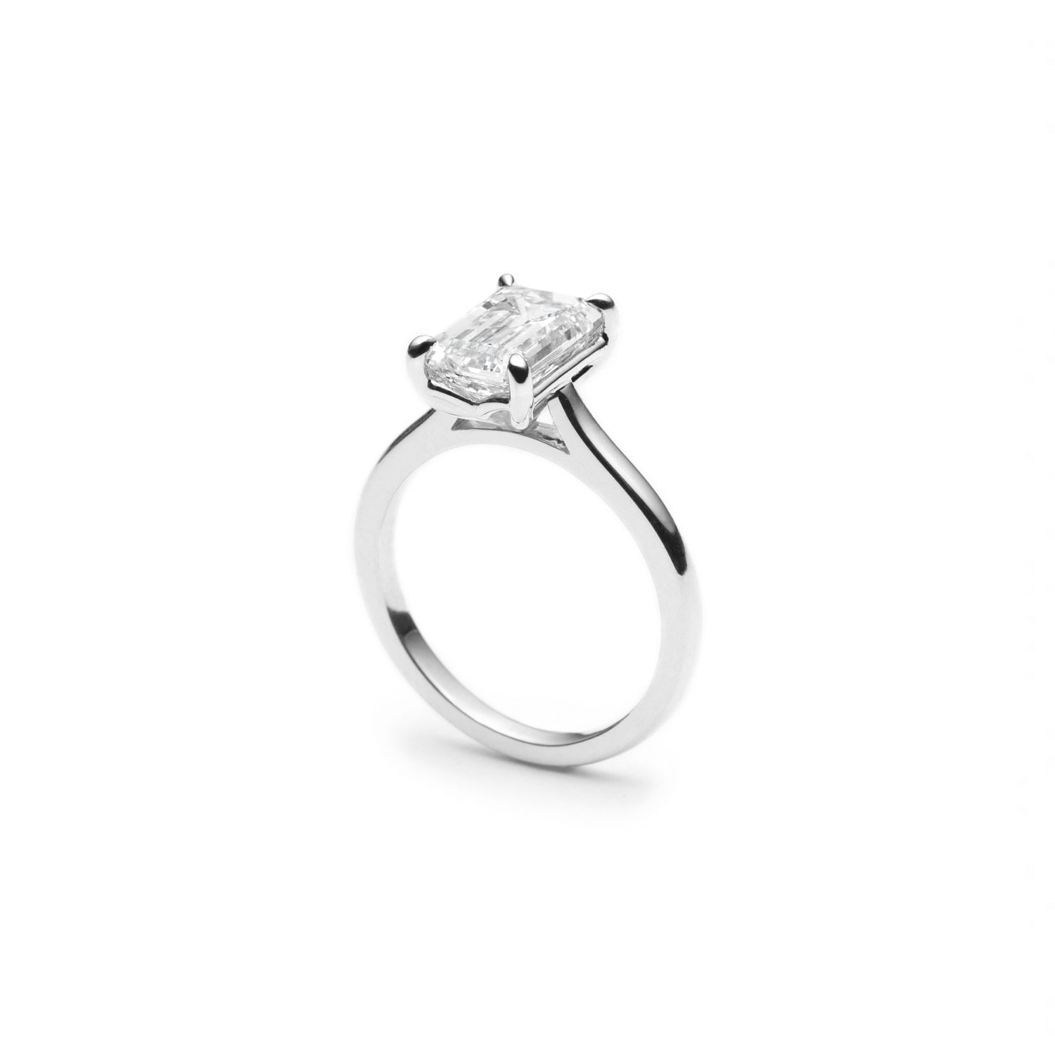 Emerald Cut Diamond Solitaire Engagement Ring in White Gold Side View