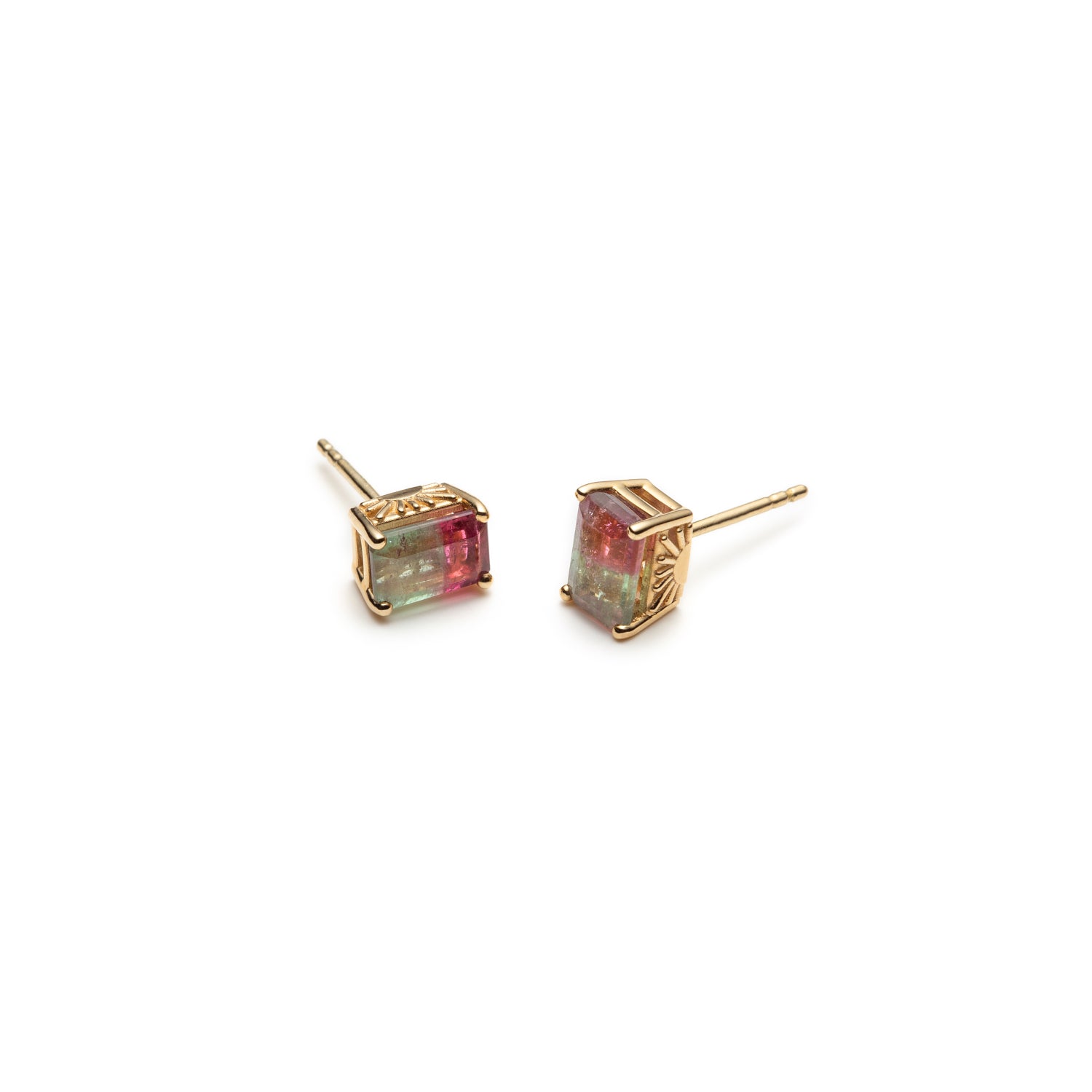 Emerald Cut Light Watermelon Tourmaline Stud Earrings