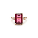 Emerald Cut Red Garnet and Baguette Cut Diamond Cocktail Ring