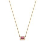 Emerald Cut Watermelon Tourmaline Diamond Halo East-West Necklace