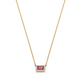 Emerald Cut Watermelon Tourmaline Diamond Halo East-West Necklace