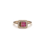 Emerald Cut Watermelon Tourmaline Diamond Halo East-West Ring