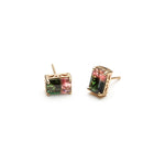 Emerald Cut Watermelon Tourmaline Stud Earrings