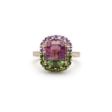 Emerald Cut Watermelon Tourmaline and Matching Halo Ring