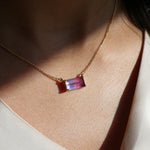 Emerald Cut Bicolour Tourmaline East-West Necklace on a Model