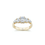 Emerald and Pear-Shaped Diamond Five-Stone Engagement Ring in Yellow Gold