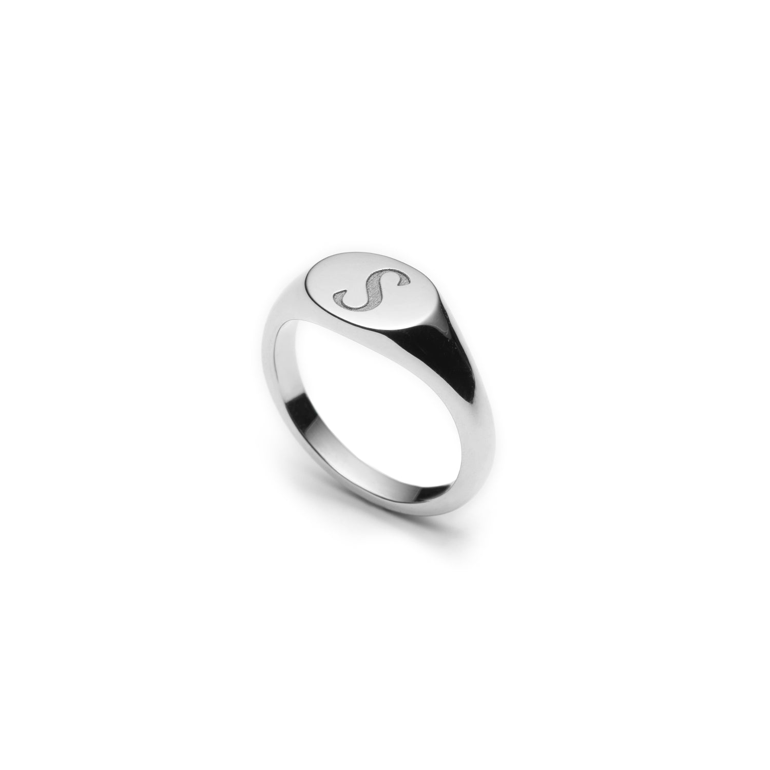 Engraved Initial Signet Ring in White Gold Side View