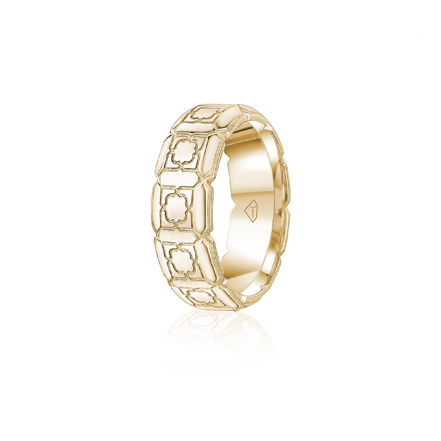 Engraved Motif Polished Finish Standard Fit 6-7 mm Wedding Band in Yellow Gold