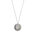 Grey Mother of Pearl Armenian Initial Mini Pendant in White Gold