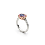 Heart-Shaped Blue Sapphire and Pink Sapphire Halo Two-Tone Gold Ring