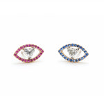 Heart-Shaped Diamond, Ruby and Sapphire Eye Stud Earrings