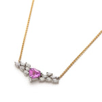 Heart-Shaped Pink Sapphire and Pear-Shaped Diamond Wing Necklace Side View