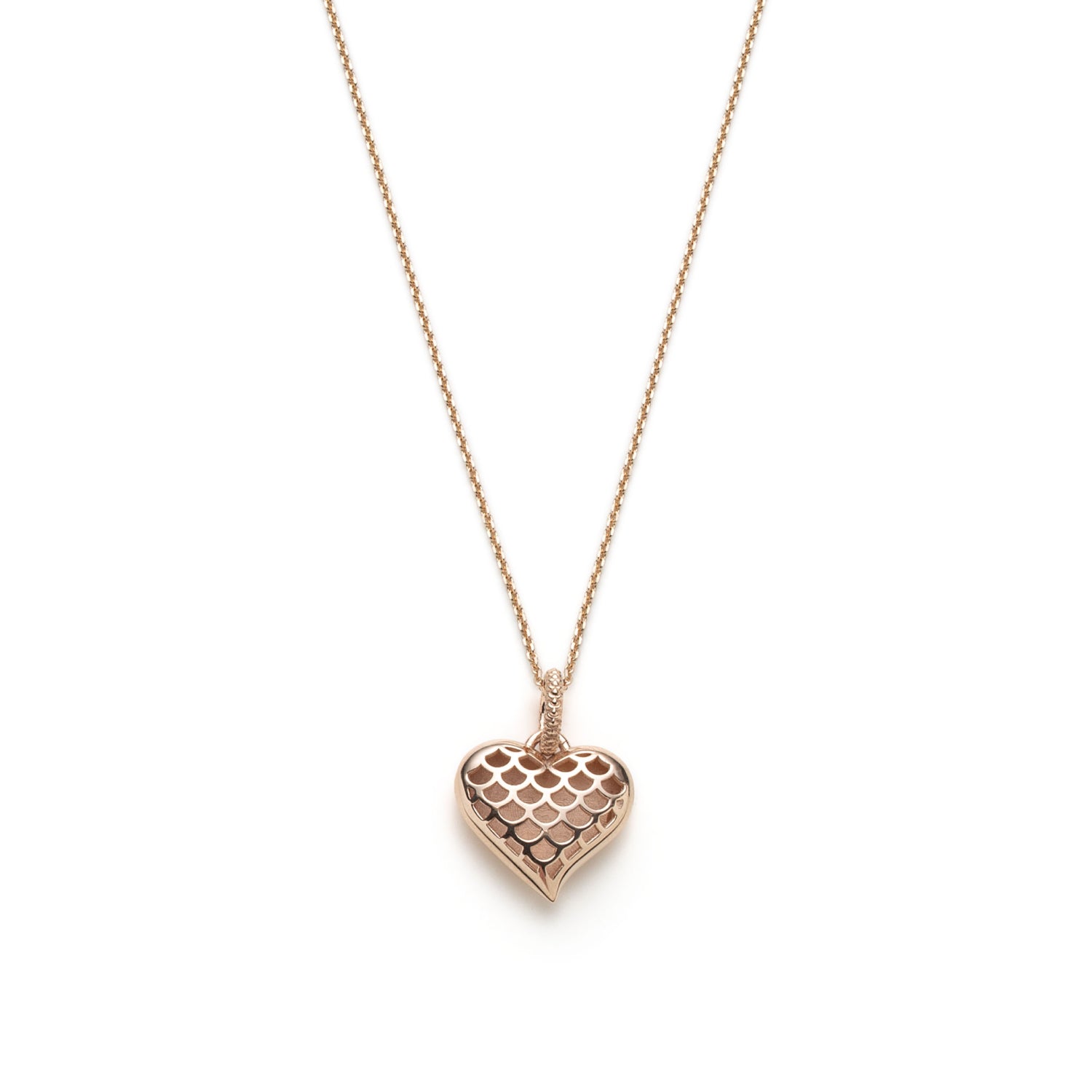 Heart of Mermaid Scale Motif Pendant in Rose Gold Front View